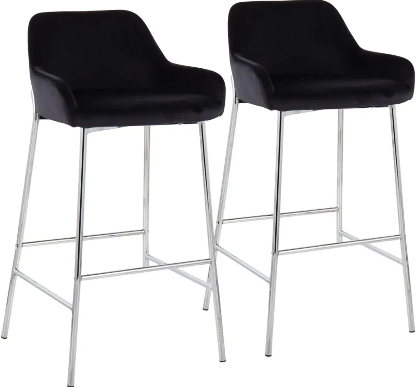 Prague Set of 2 Velvet Bar Stools - Chrome/Black