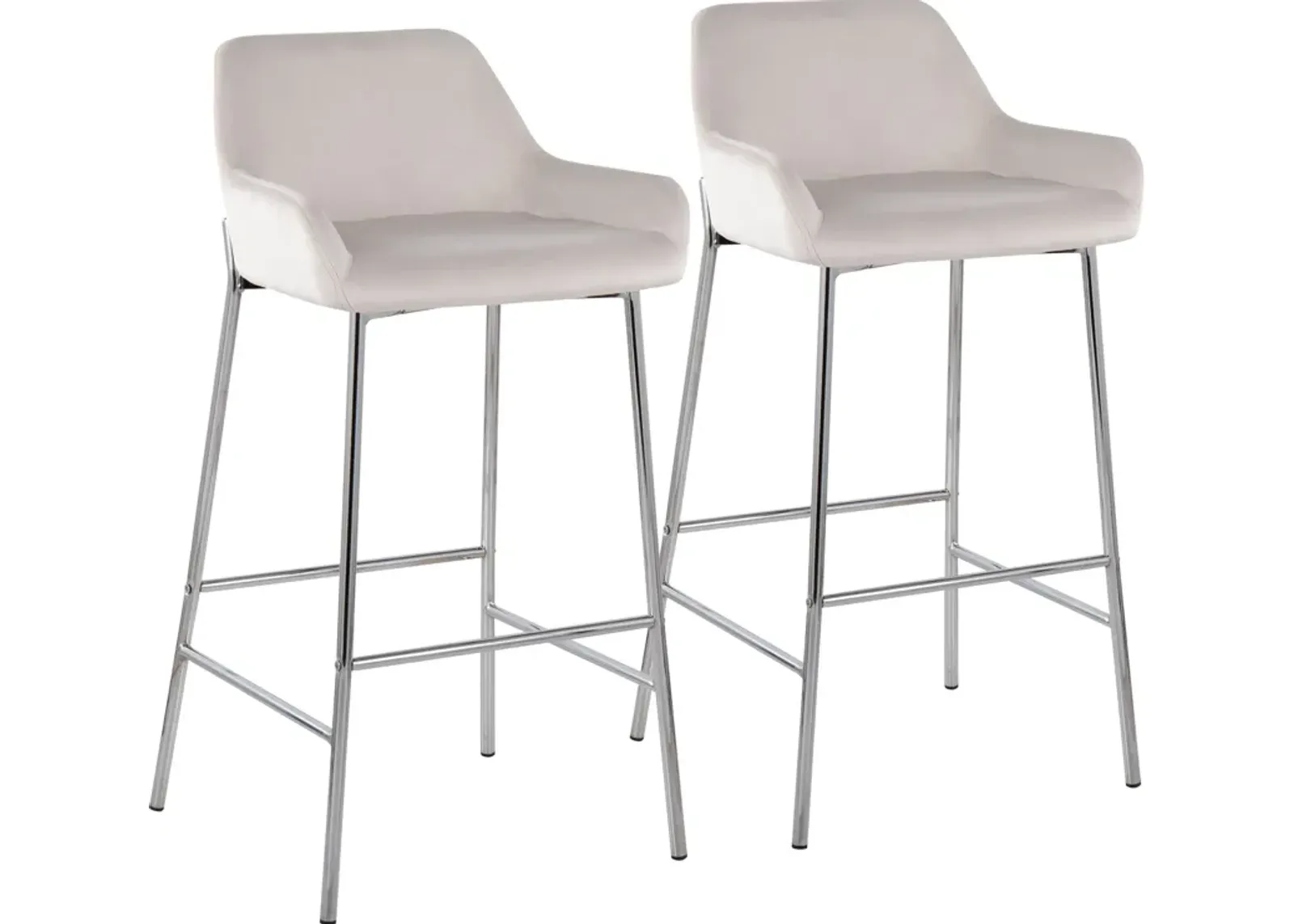 Prague Set of 2 Velvet Bar Stools - Chrome/White