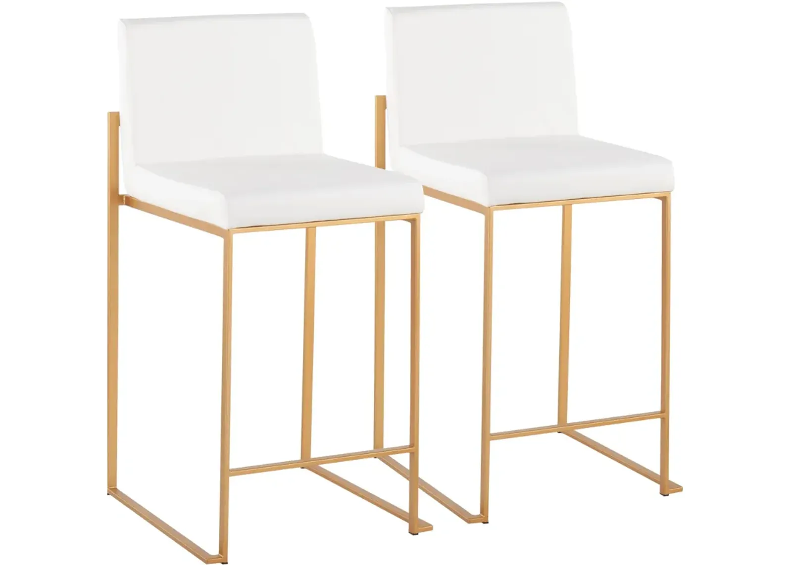 Reine Set of 2 Vegan Leather Counter-Height Stools - Gold/White