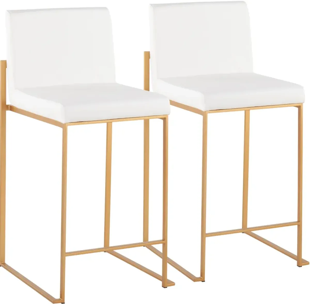 Reine Set of 2 Vegan Leather Counter-Height Stools - Gold/White