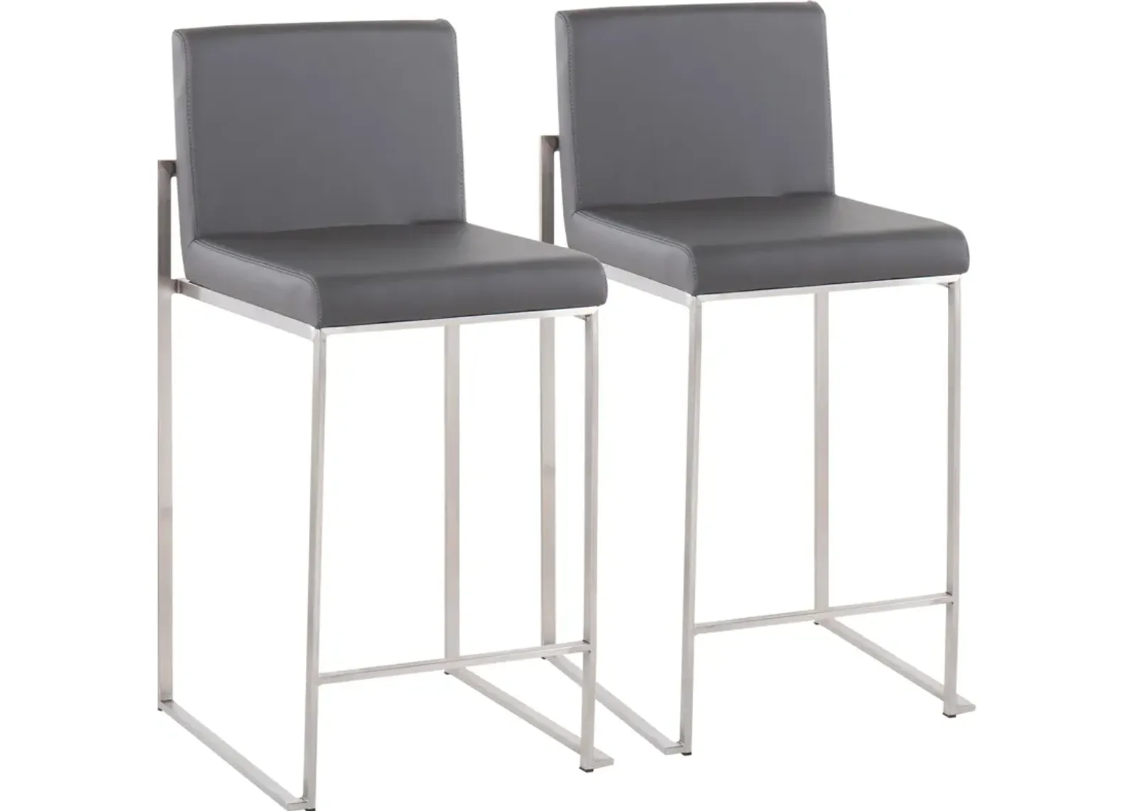 Reine Set of 2 Vegan Leather Counter-Height Stools - Stainless Steel/Gray