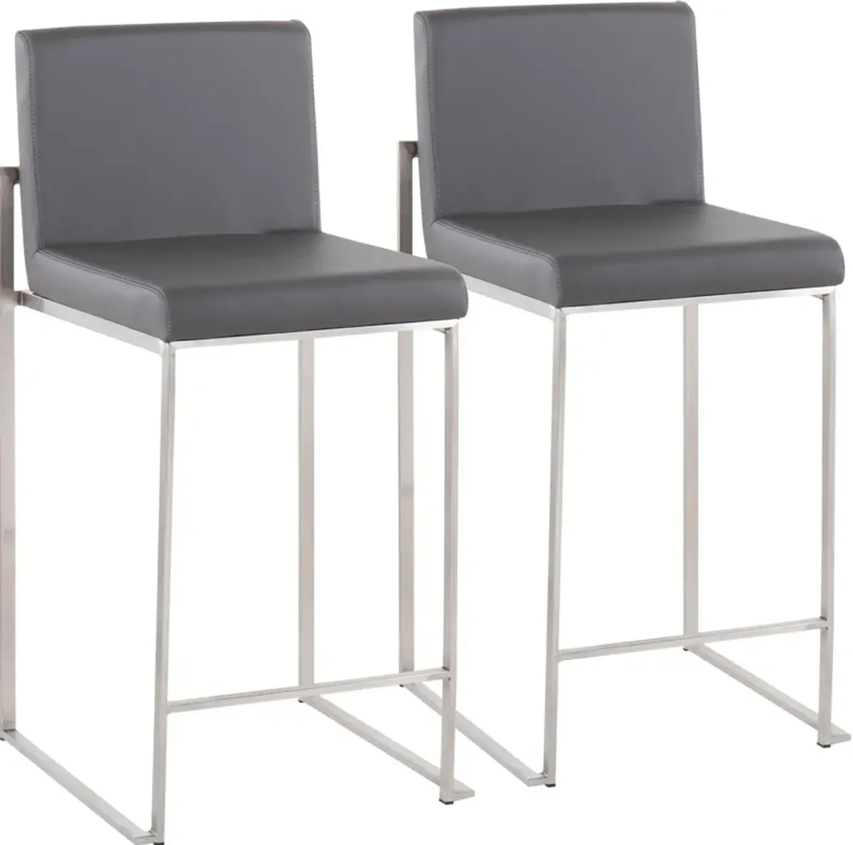 Reine Set of 2 Vegan Leather Counter-Height Stools - Stainless Steel/Gray