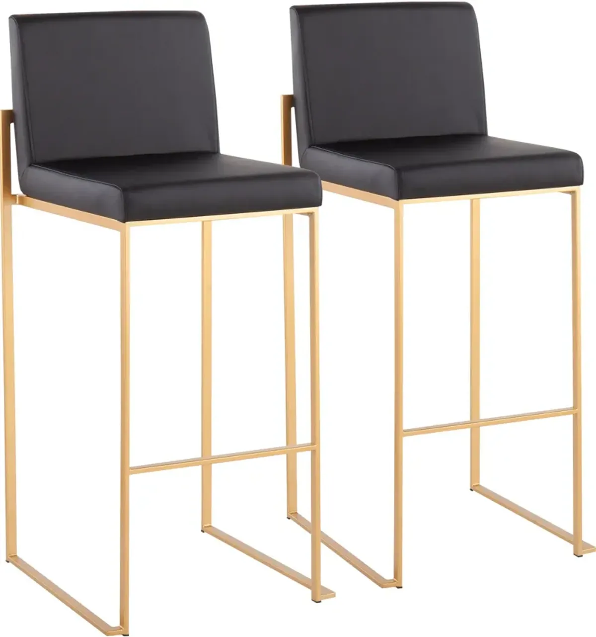 Reine Set of 2 Vegan Leather Bar Stools - Gold/Black