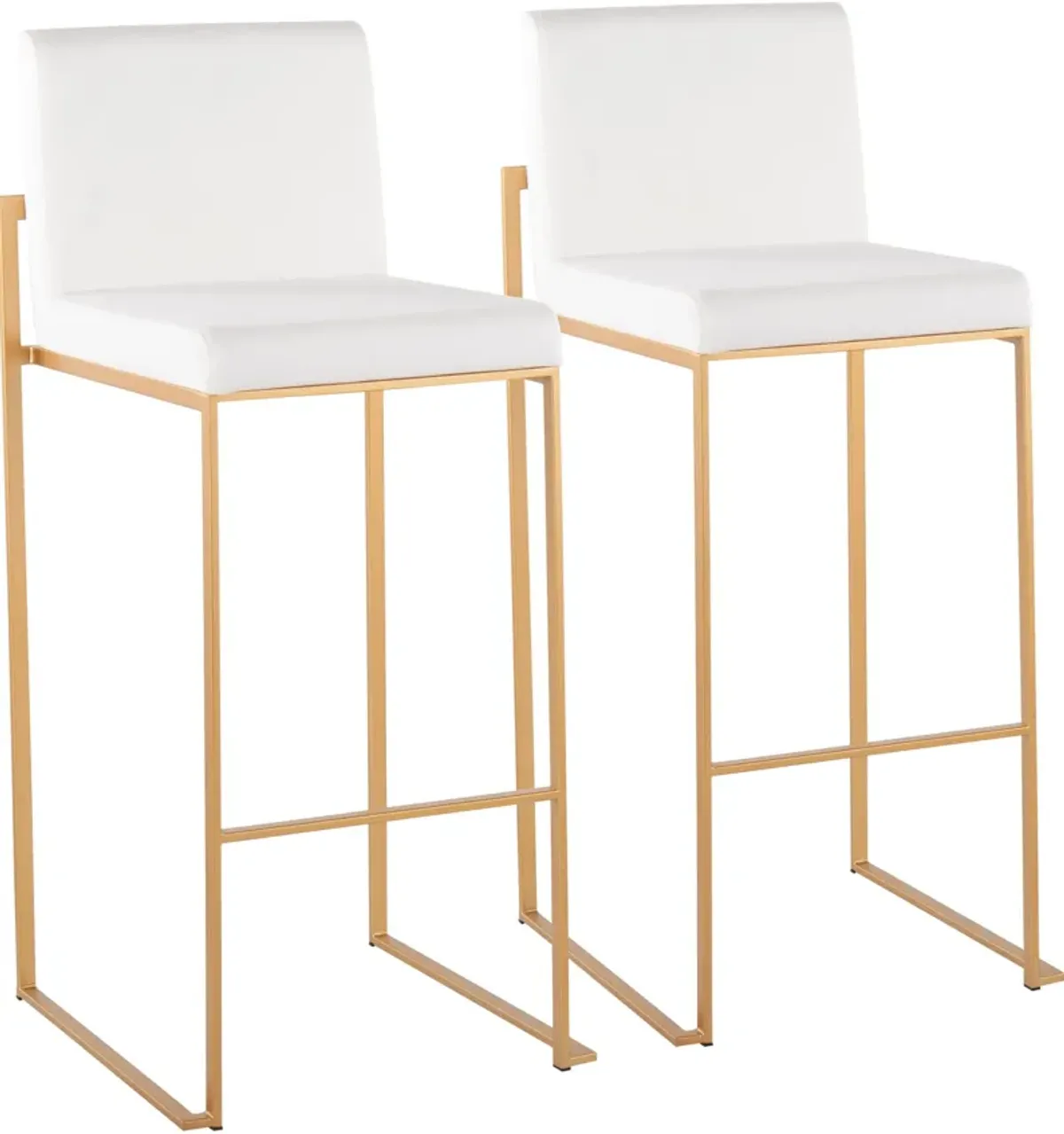 Reine Set of 2 Velvet Bar Stools - Gold/White