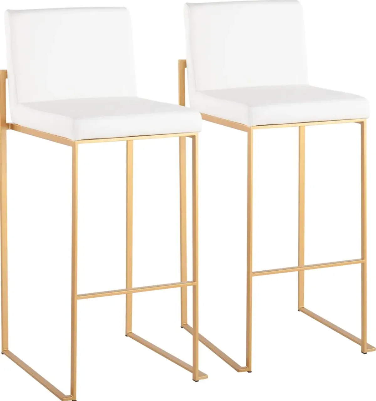 Reine Set of 2 Vegan Leather Bar Stools - Gold/White