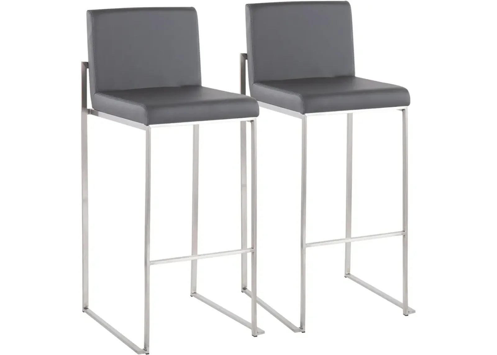 Reine Set of 2 Vegan Leather Bar Stools - Stainless Steel/Gray