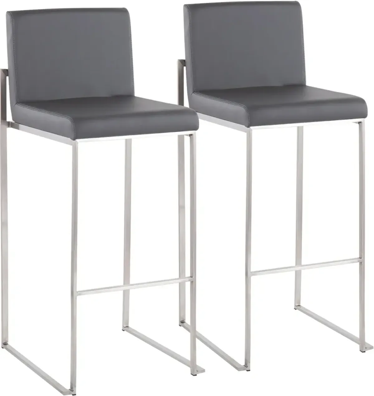 Reine Set of 2 Vegan Leather Bar Stools - Stainless Steel/Gray