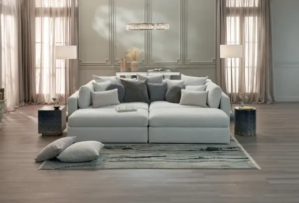 Haven Foam Comfort 2-Piece Media Sofa and 2 Ottomans - Oslo Snow