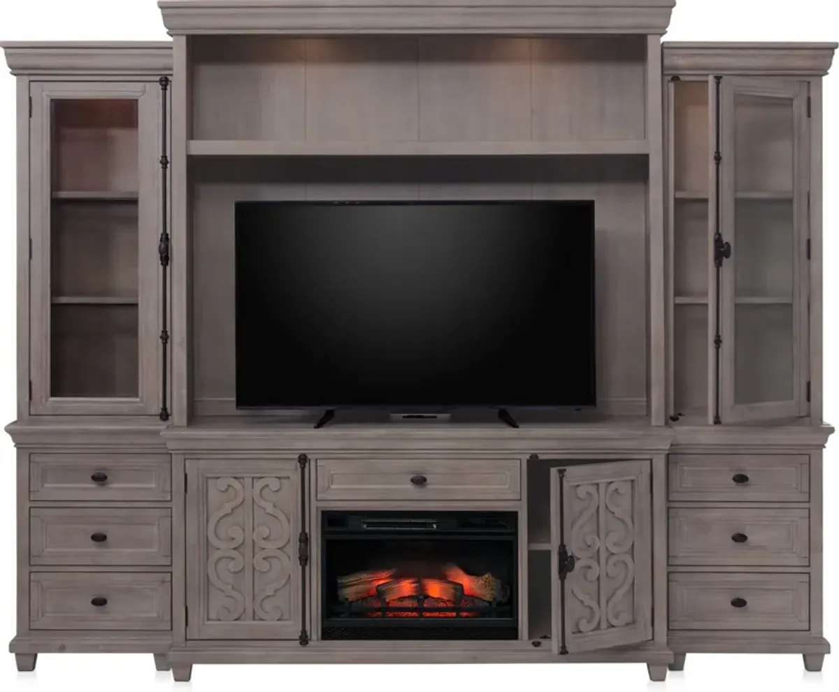 Charthouse Entertainment Wall with Traditional Fireplace - Gray