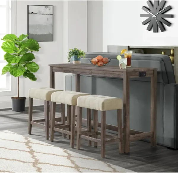 Mirabelle Bar-Height Dining Table with USB Charging and 3 Stools - Gray