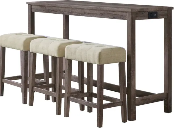 Mirabelle Bar-Height Dining Table with USB Charging and 3 Stools - Gray