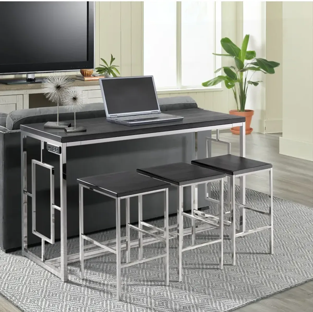 Ignatius Bar-Height Dining Set with Table with USB Charging and 3 Stools