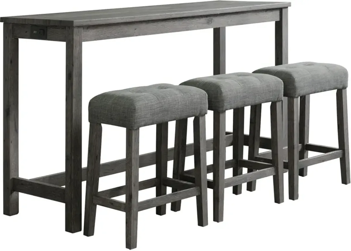 Mirabelle Bar-Height Dining Table with USB Charging and 3 Stools - Charcoal