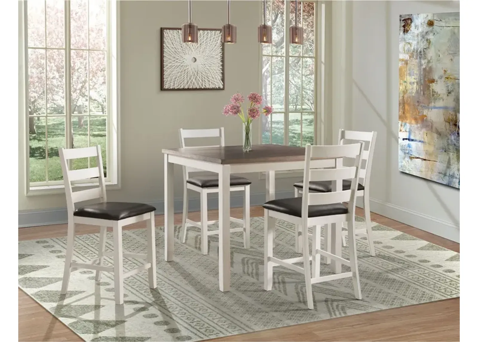 Emmaline Counter-Height Dining Table and 4 Stools - Cream/Brown