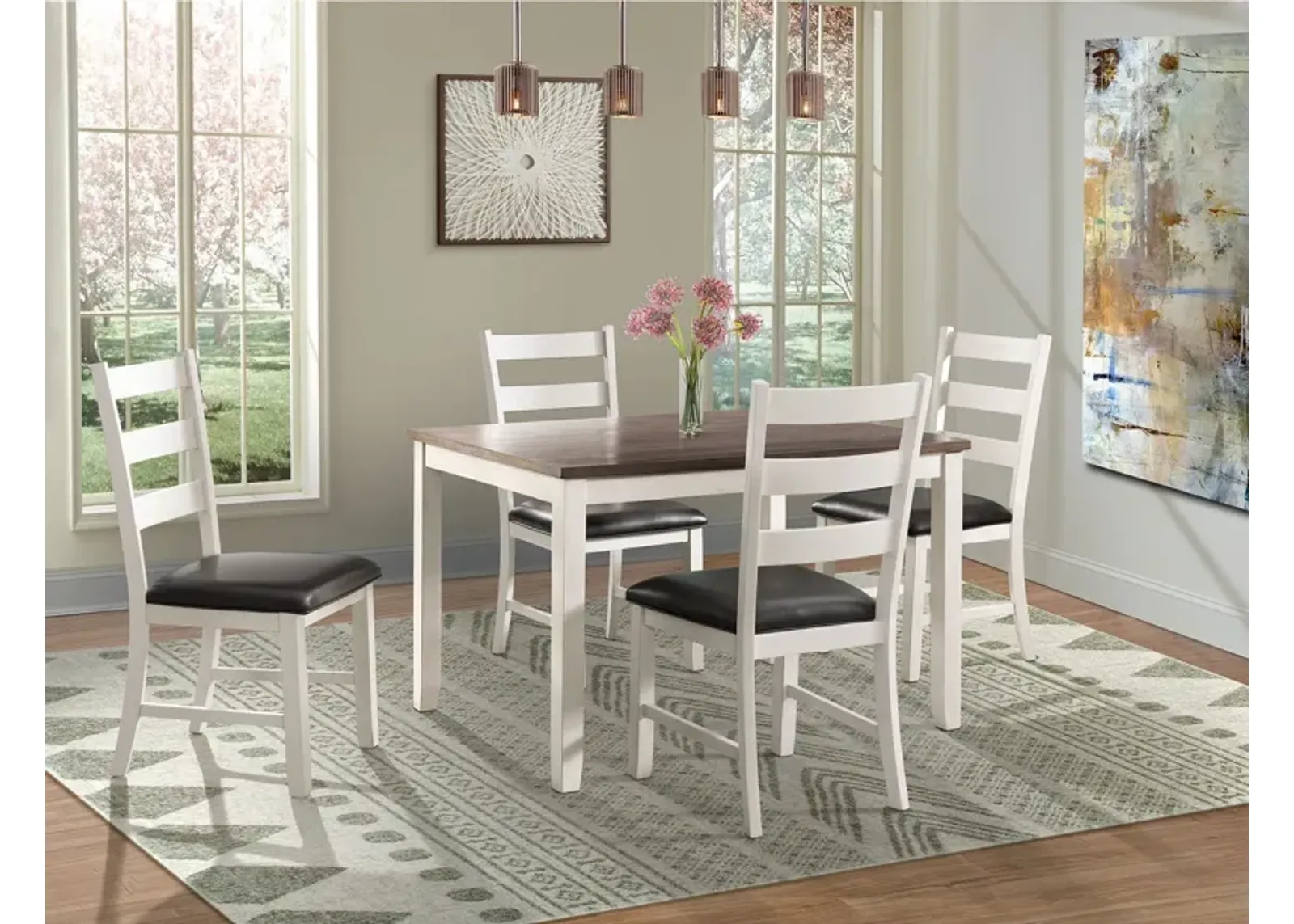 Emmaline Dining Table and 4 Chairs - Cream/Brown