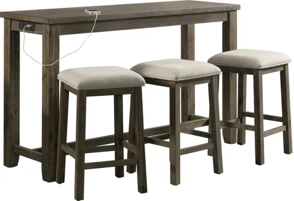 Damaris Bar-Height Dining Set with Table with USB Charging and 3 Stools - Gray