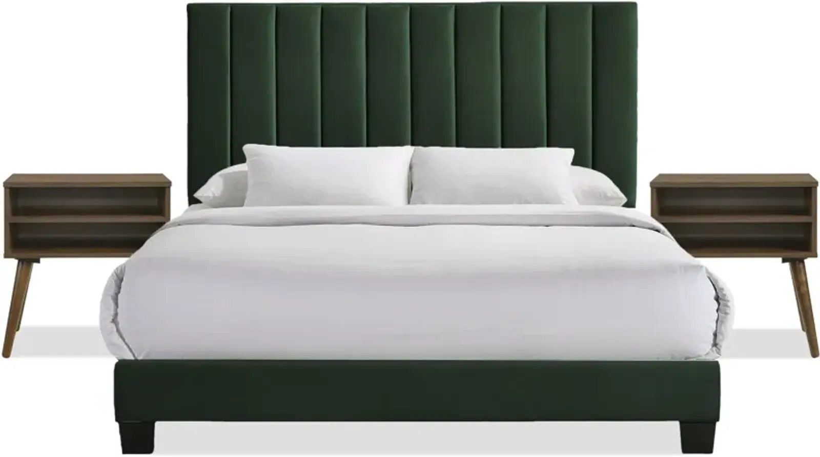 Joline Bed and 2 Nightstands - Green