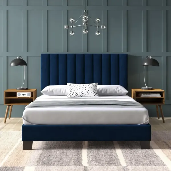 Joline Bed and 2 Nightstands - Navy