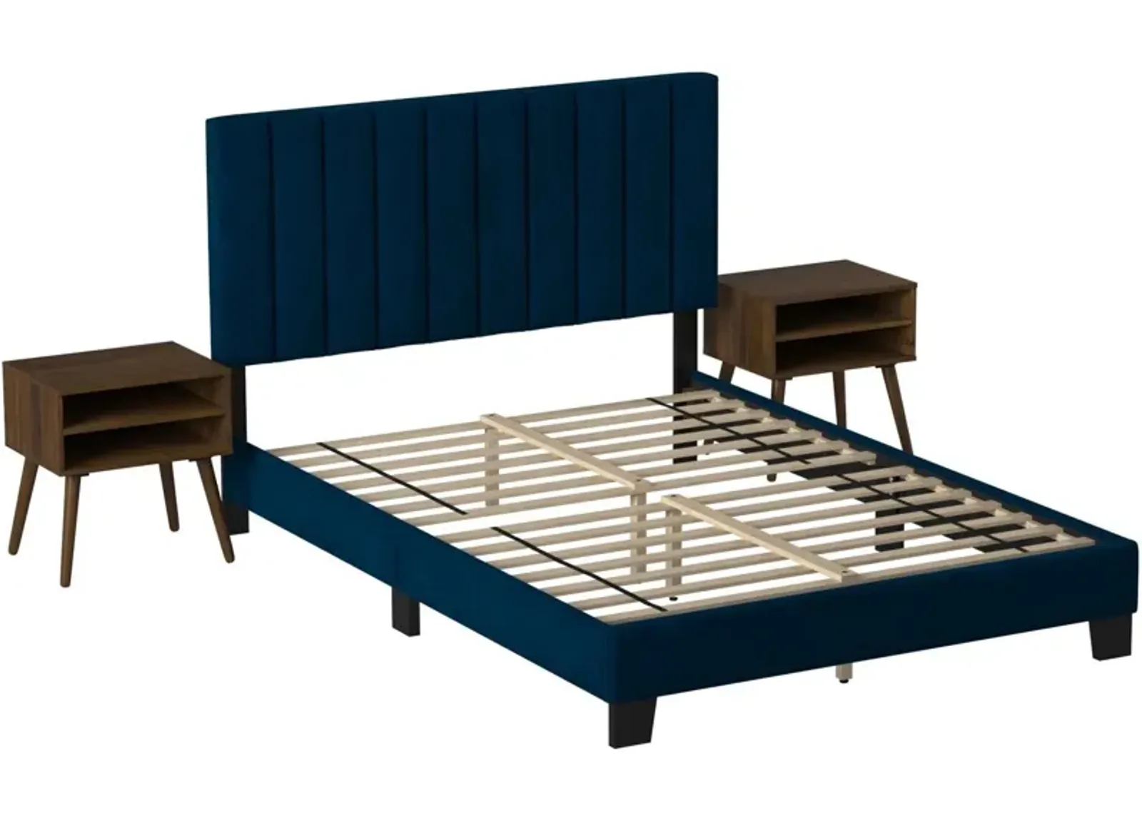 Joline Bed and 2 Nightstands - Navy