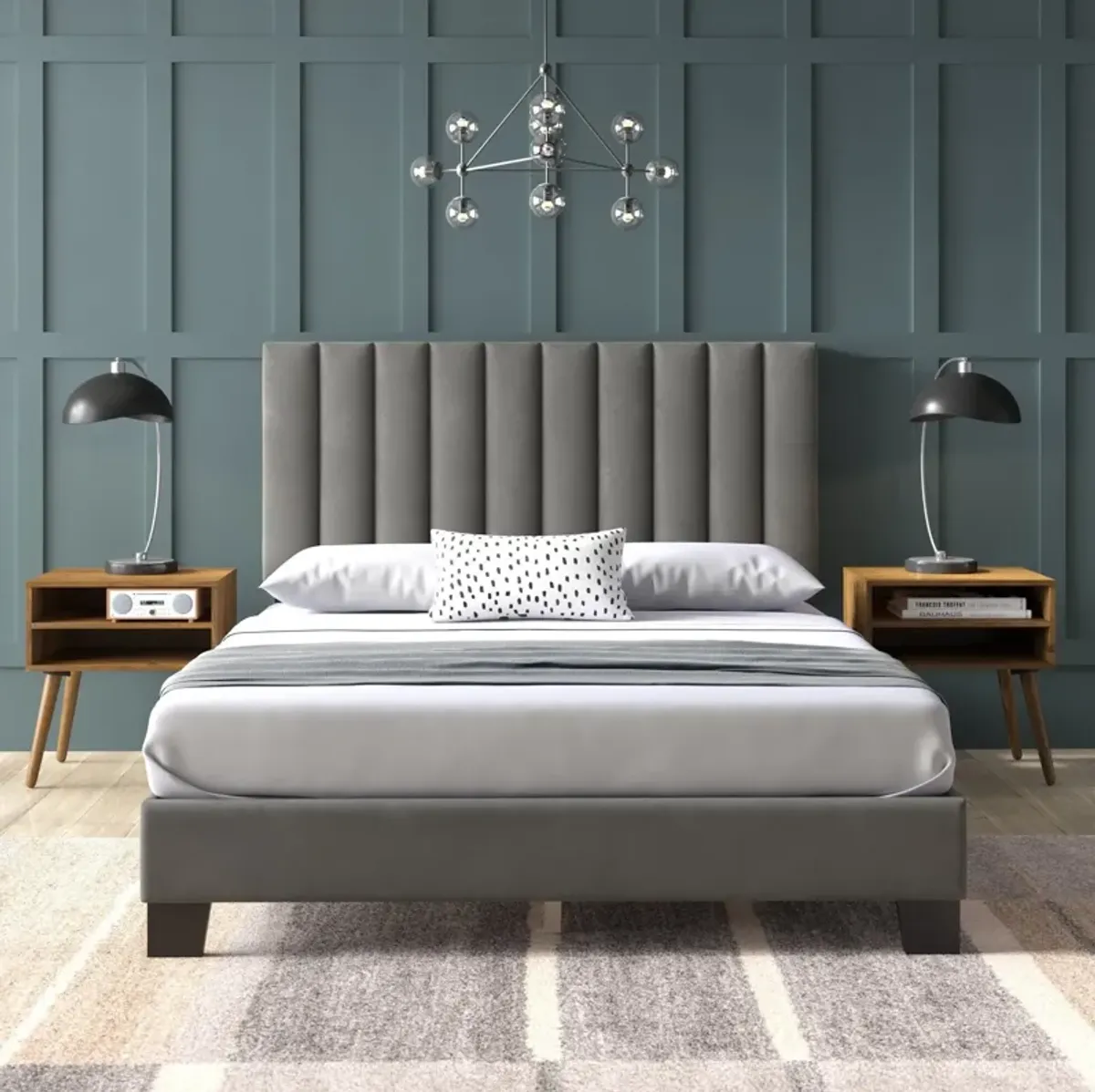 Joline Bed and 2 Nightstands - Gray