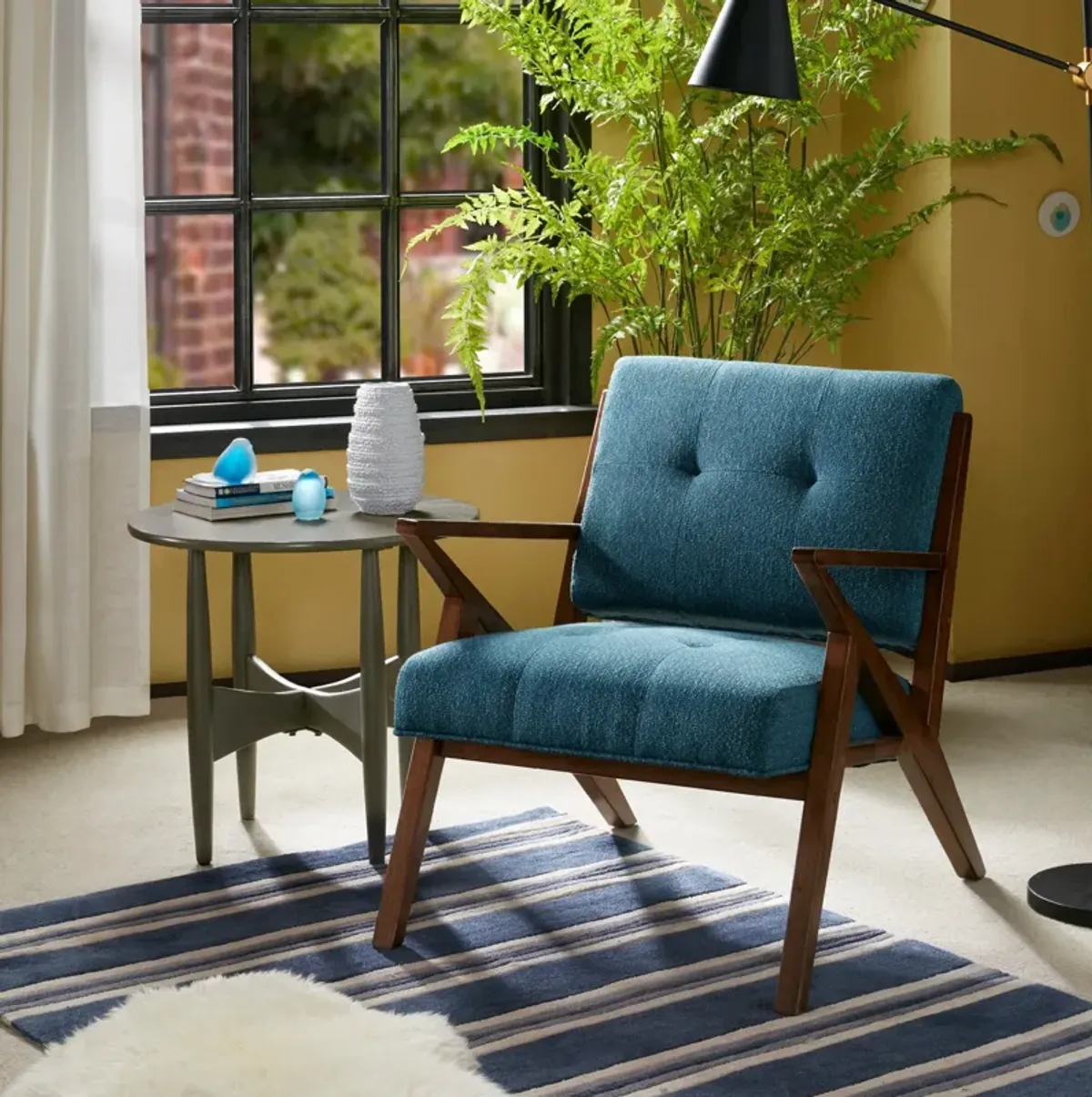 Madeline Accent Chair - Blue/Pecan