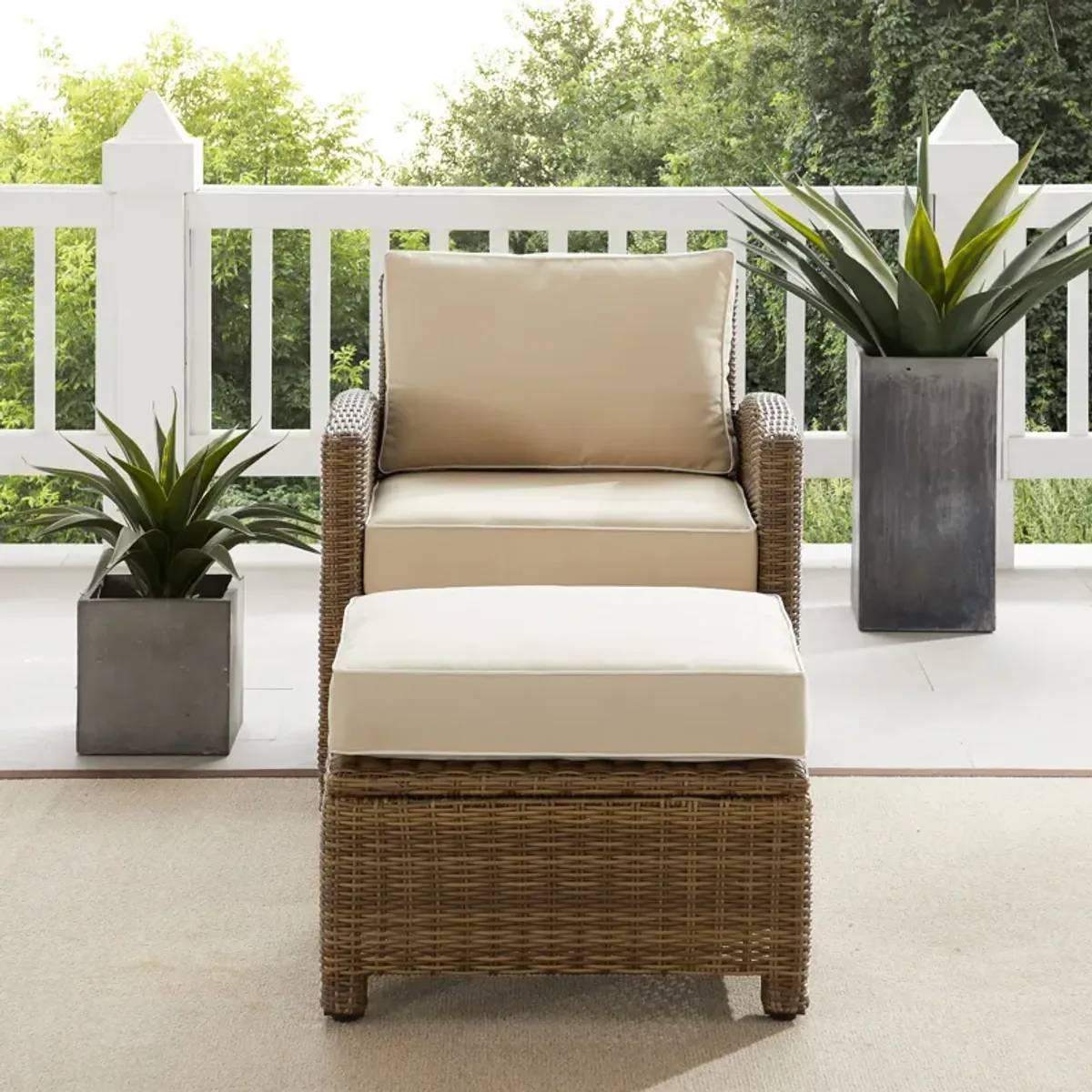 Destin Outdoor Chair and Ottoman Set - Sand