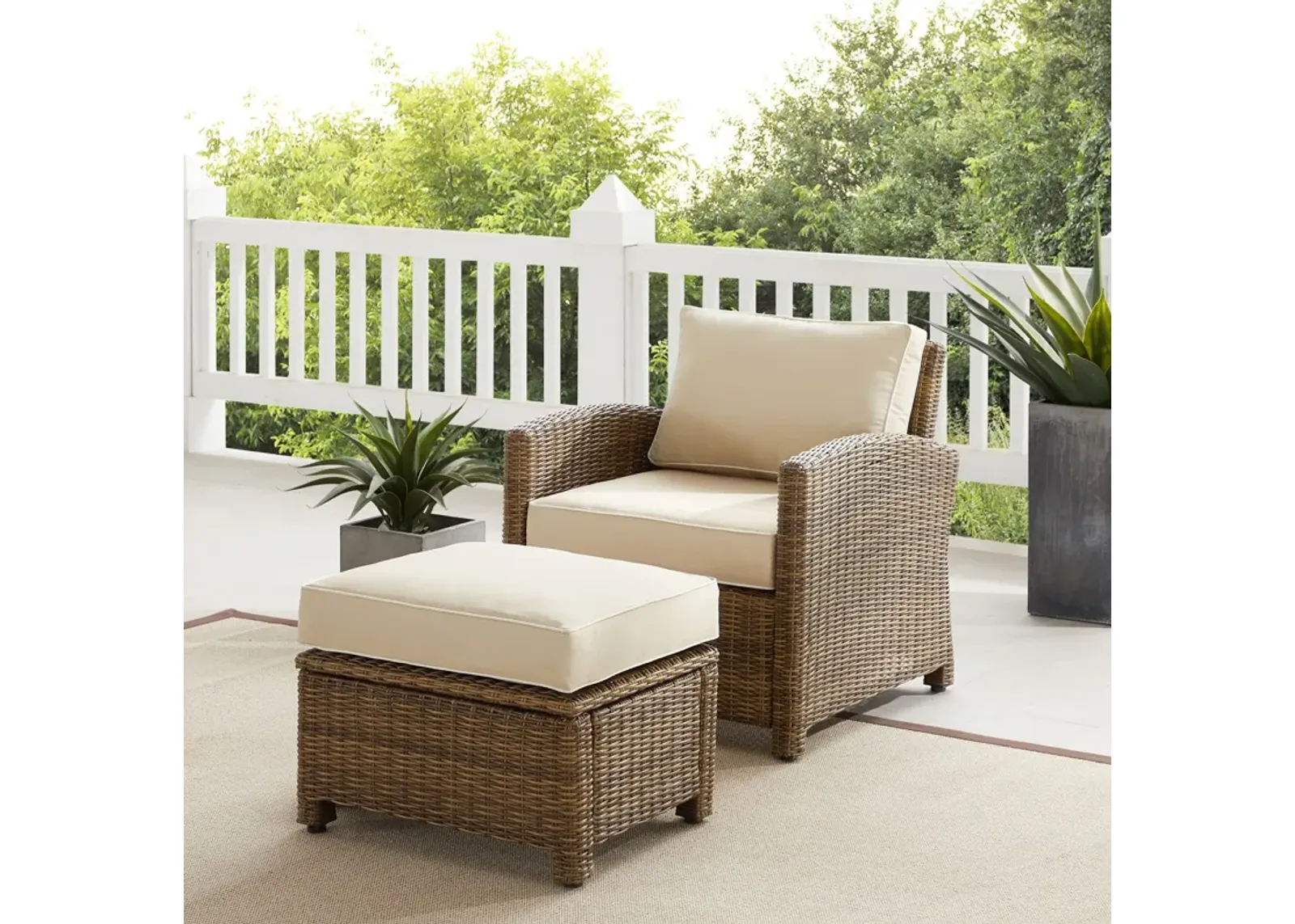 Destin Outdoor Chair and Ottoman Set - Sand