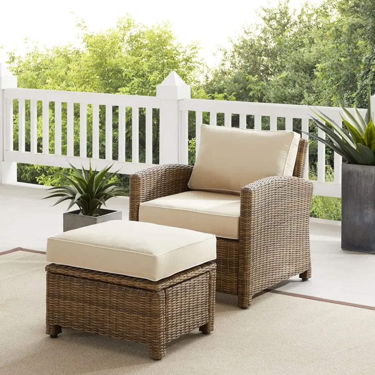 Destin Outdoor Chair and Ottoman Set - Sand