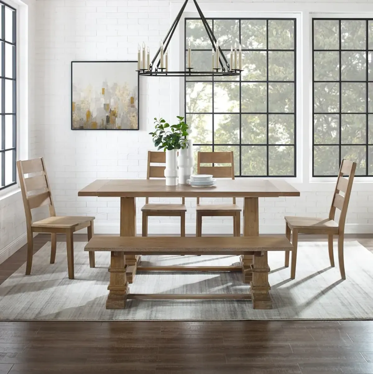 Ridgeline Dining Table, 4 Chairs and Bench