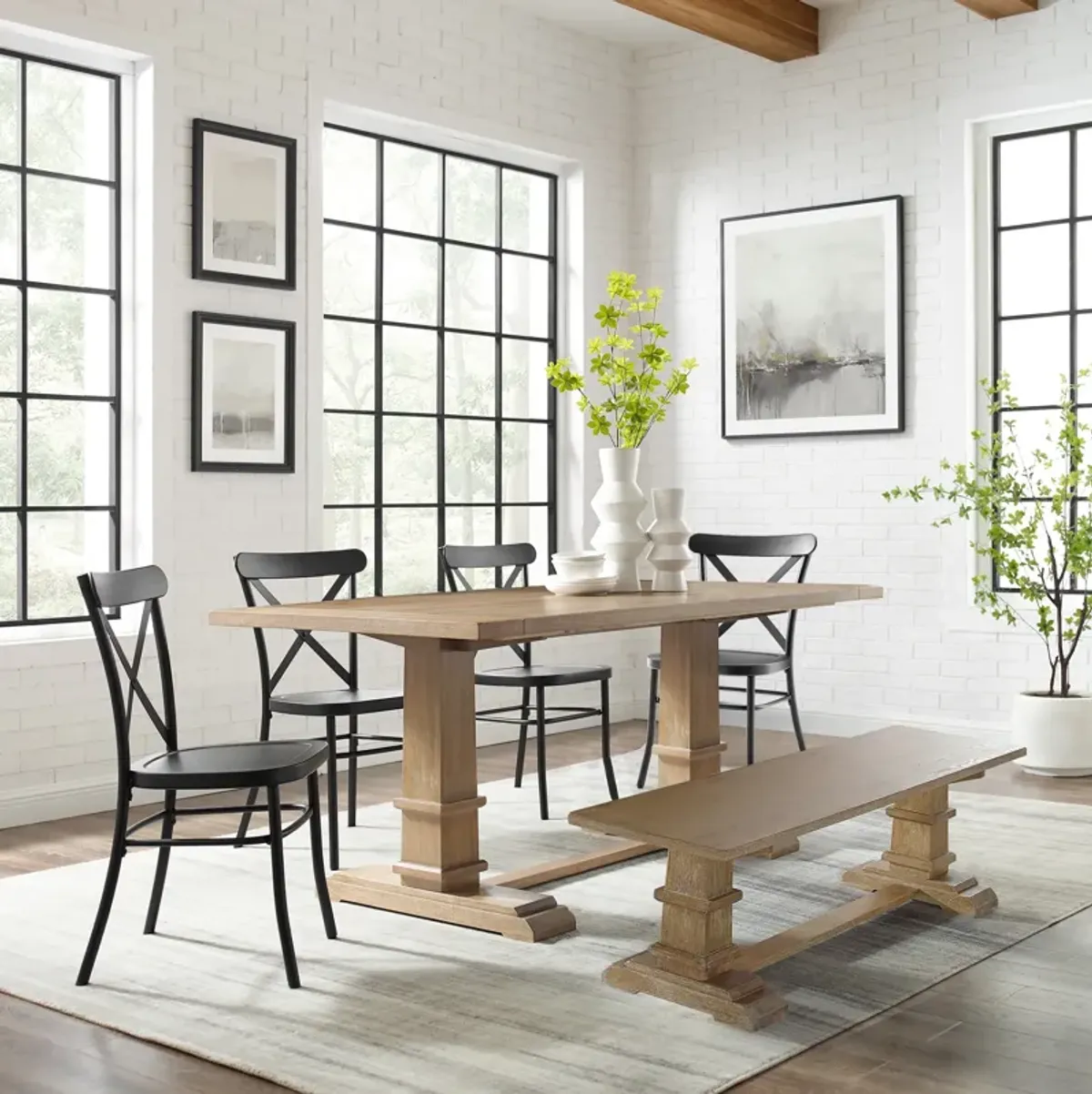 Ridgeline Dining Table, 4 Lex Dining Chairs and Bench