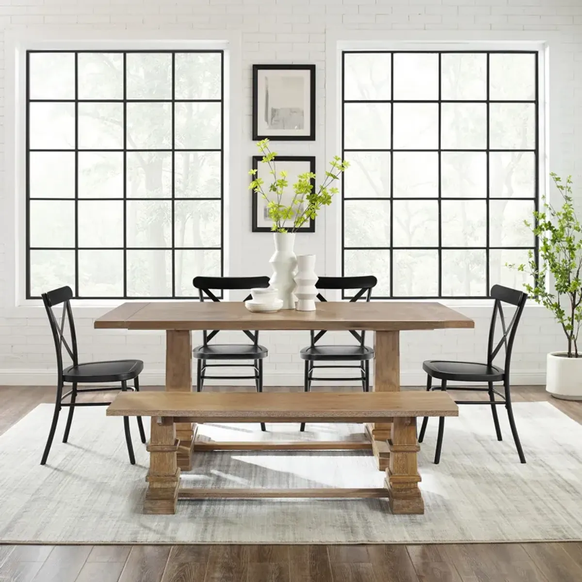 Ridgeline Dining Table, 4 Lex Dining Chairs and Bench