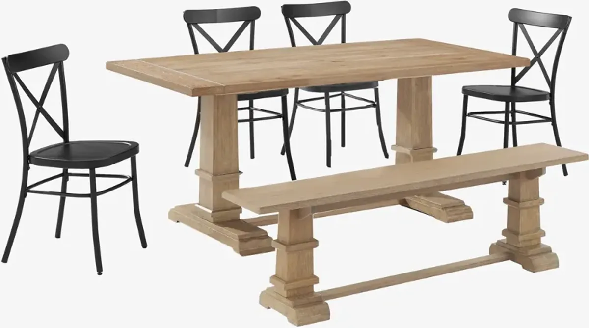 Ridgeline Dining Table, 4 Lex Dining Chairs and Bench