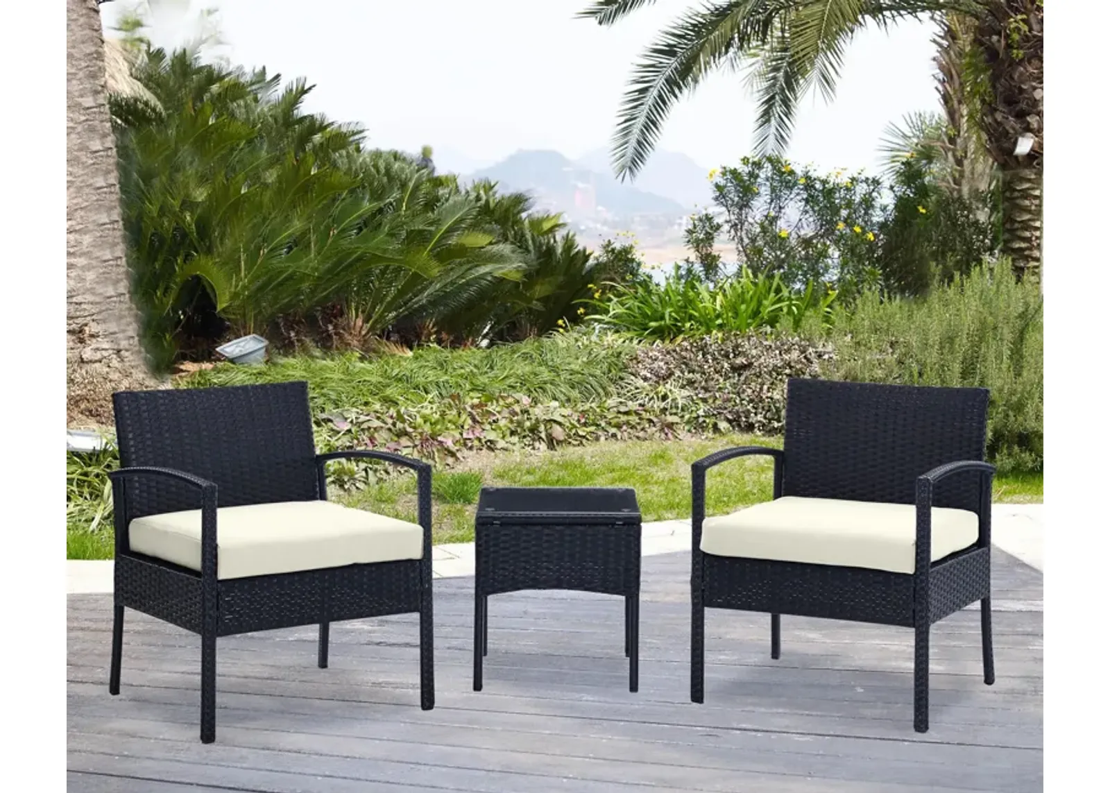 Portland Outdoor Set of 2 Chairs and End Table - Cream