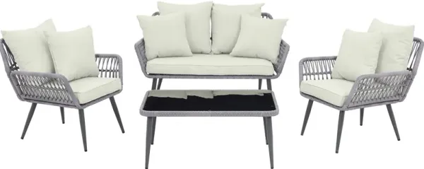 Ocean City Outdoor Loveseat, Set of 2 Chairs and Coffee Table - Cream