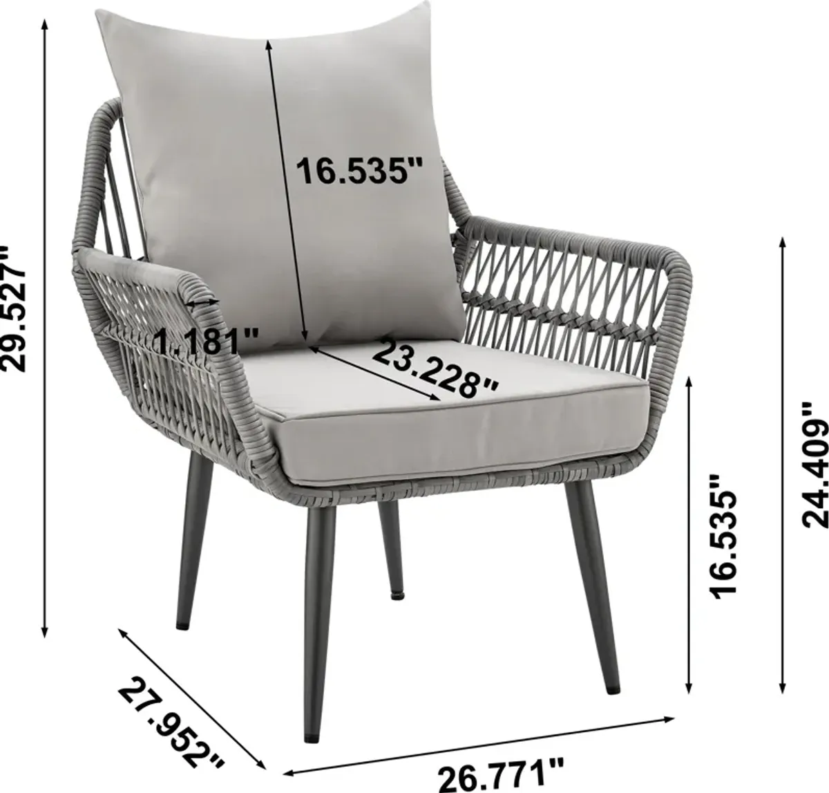 Ocean City Outdoor Loveseat, Set of 2 Chairs and Coffee Table - Gray