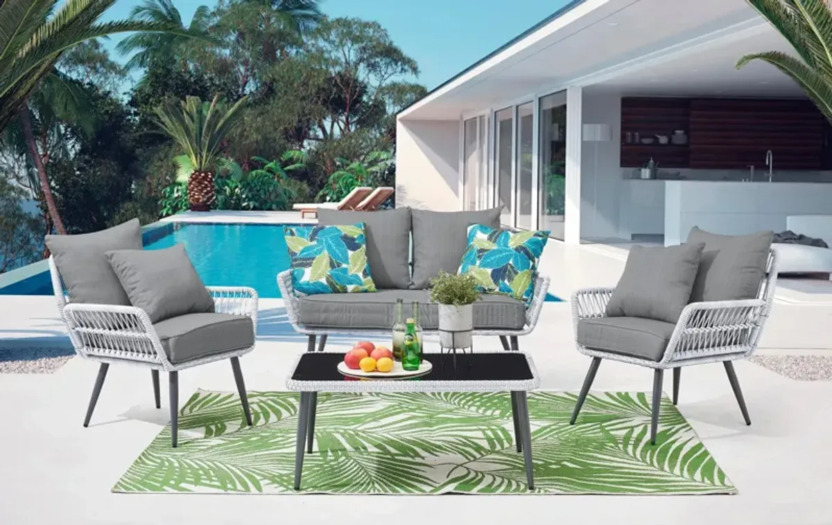 Ocean City Outdoor Loveseat, Set of 2 Chairs and Coffee Table - Gray