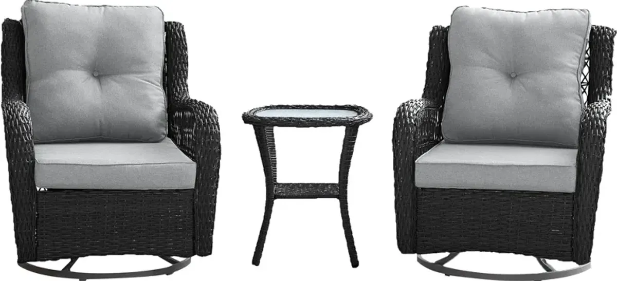 Fontana Set of 2 Outdoor Swivel Chairs and End Table - Gray