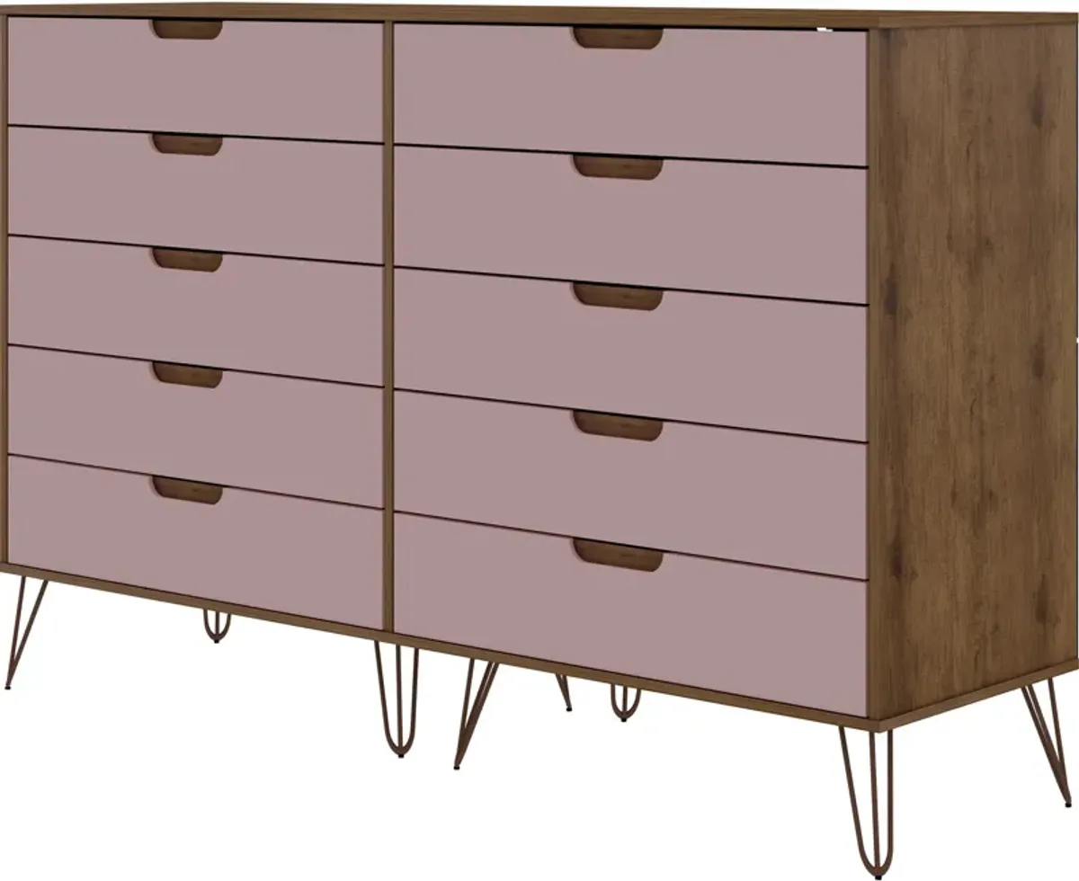 Harvard 10 Drawer Dresser - Natural/Rose