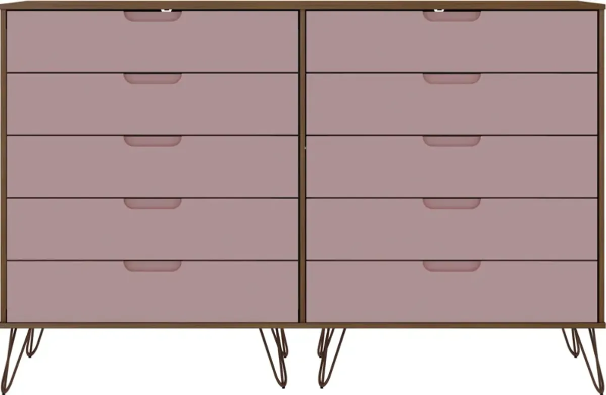 Harvard 10 Drawer Dresser - Natural/Rose