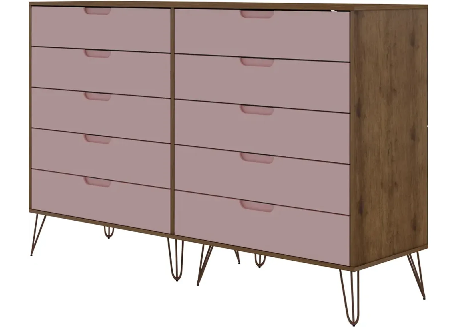 Harvard 10 Drawer Dresser - Natural/Rose