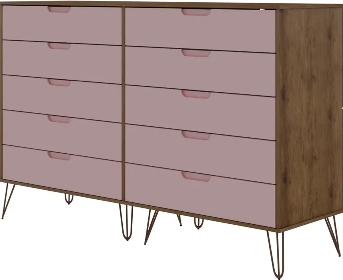 Harvard 10 Drawer Dresser - Natural/Rose