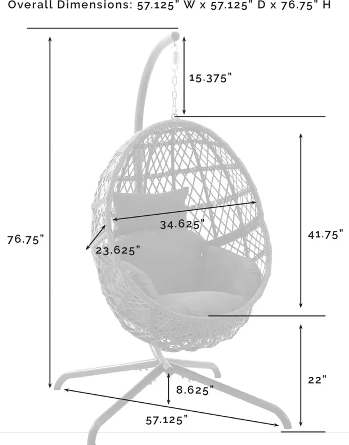 Annapolis Indoor/Outdoor Hanging Egg Chair - Gray