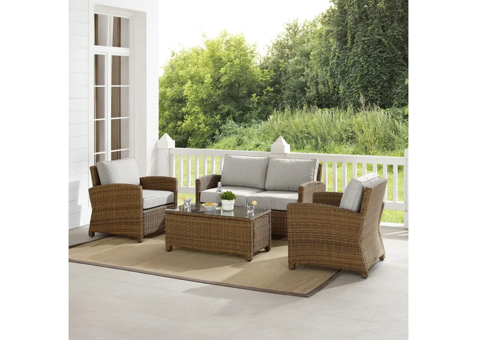 Destin Outdoor Loveseat, 2 Chairs and Coffee Table Set - Brown/Gray