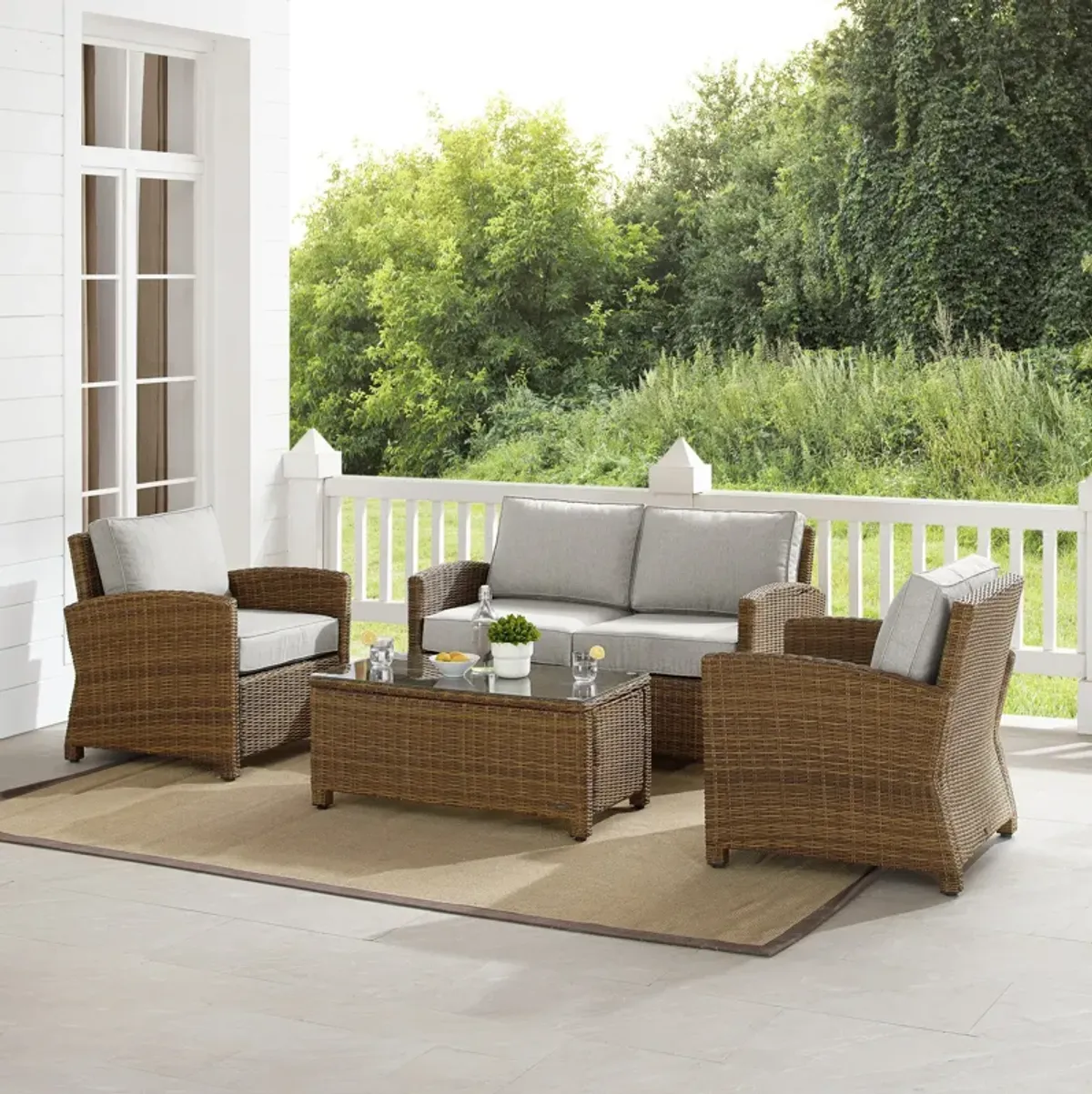 Destin Outdoor Loveseat, 2 Chairs and Coffee Table Set - Brown/Gray