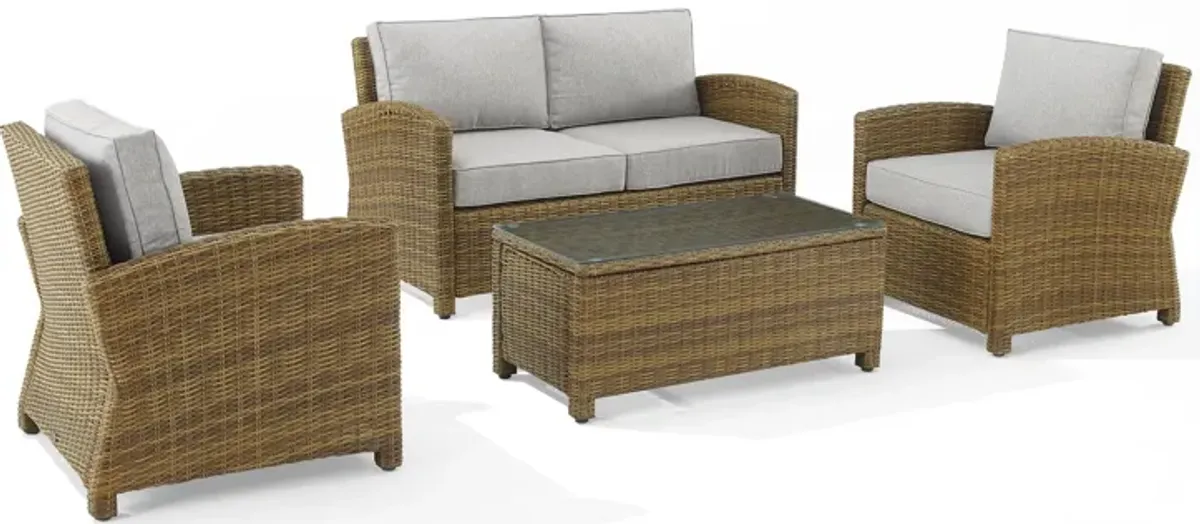 Destin Outdoor Loveseat, 2 Chairs and Coffee Table Set - Brown/Gray