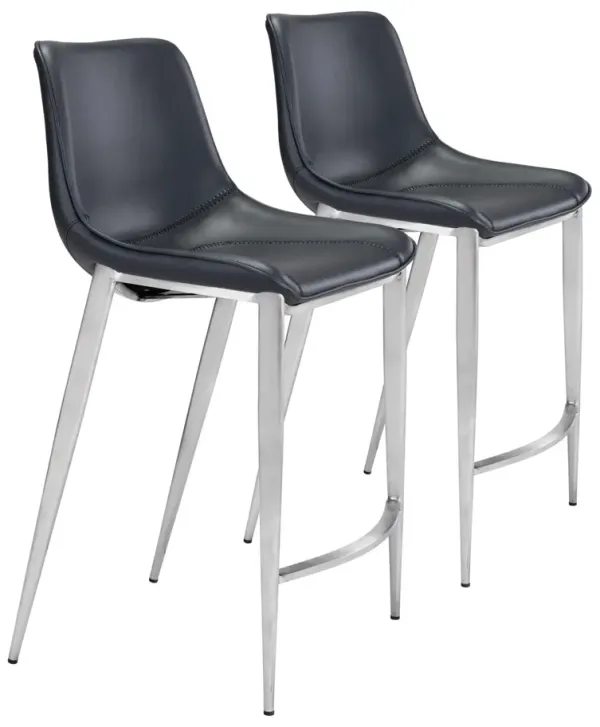 Millie Set of 2 Counter-Height Stools - Black/Silver