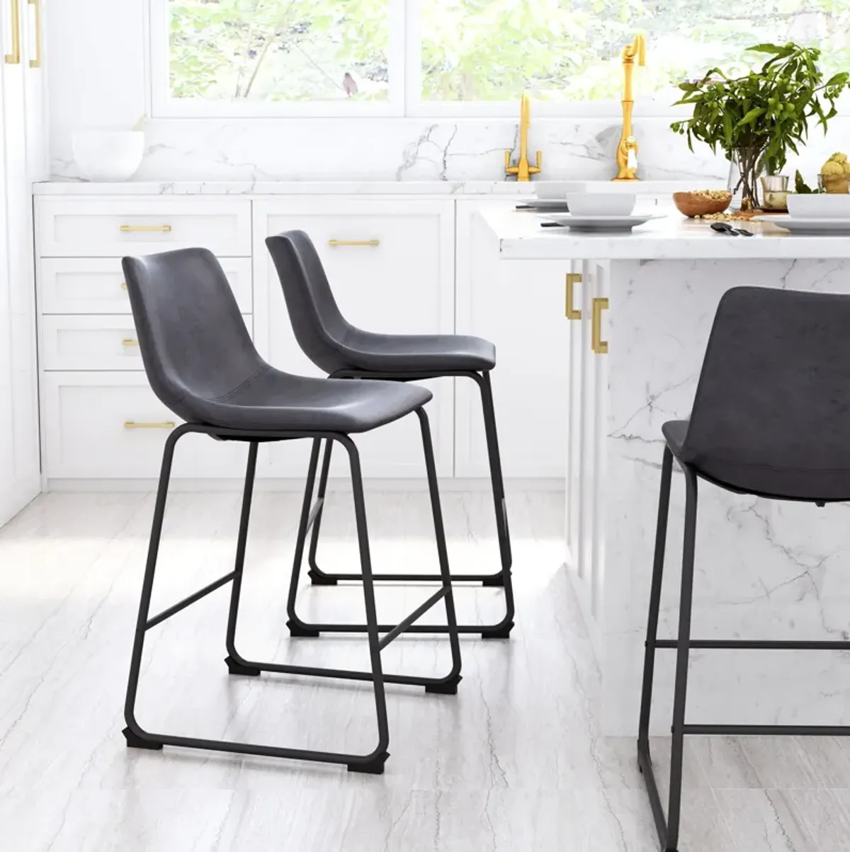 Zion Set of 2 Counter-Height Stools - Charcoal