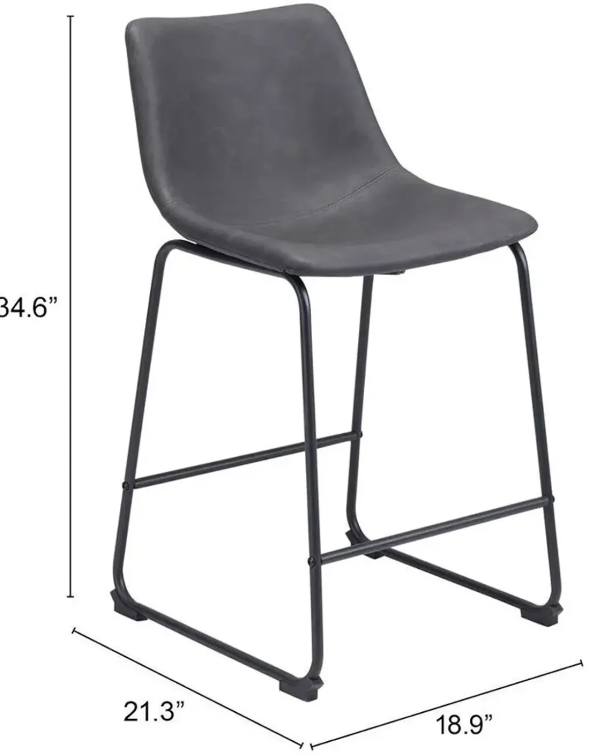 Zion Set of 2 Counter-Height Stools - Charcoal