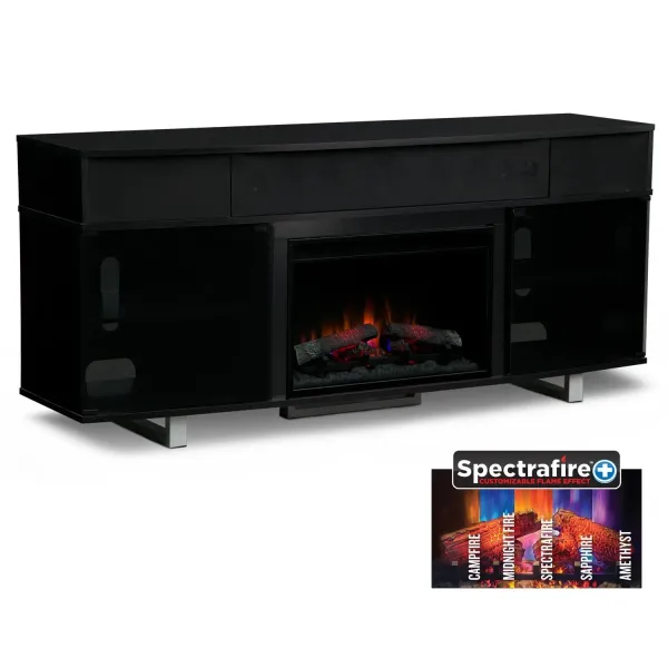 Pacer 72" Traditional Fireplace TV Stand with Sound Bar - Black