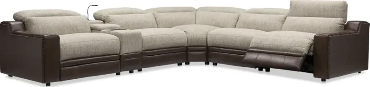 Bridgeport 6-Piece Dual-Power Reclining Sectional with 3 Reclining Seats - Brown